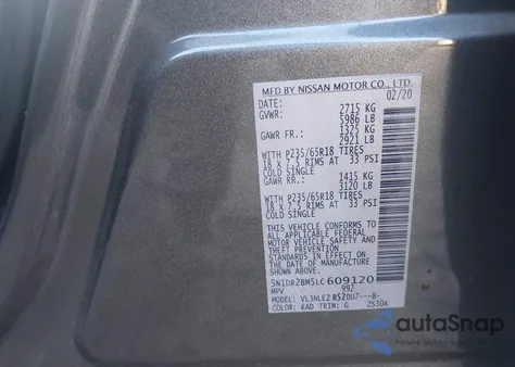 2020 Nissan Pathfinder из США, поврежденный, VIN 5N1DR2BM5LC609120